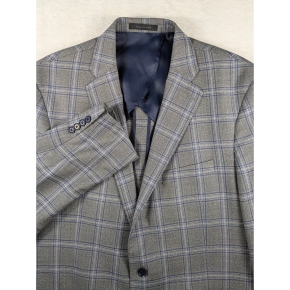 Hart Schaffner Marx Blazer 44R? Mens‎ Plaid Two Button Gray Blue EUC (Read)